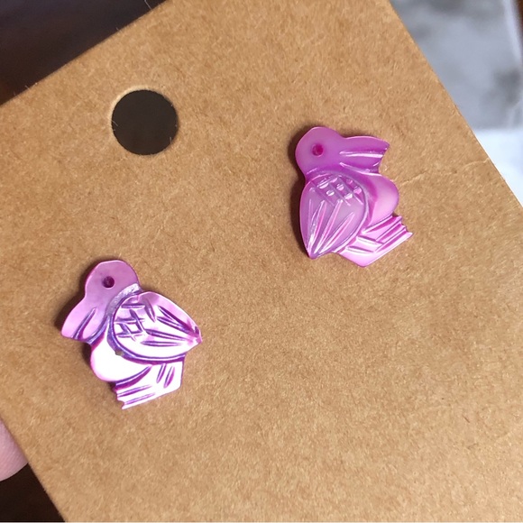 Hand Crafted Jewelry - Handmade violet carved shell pelican pierced earrings